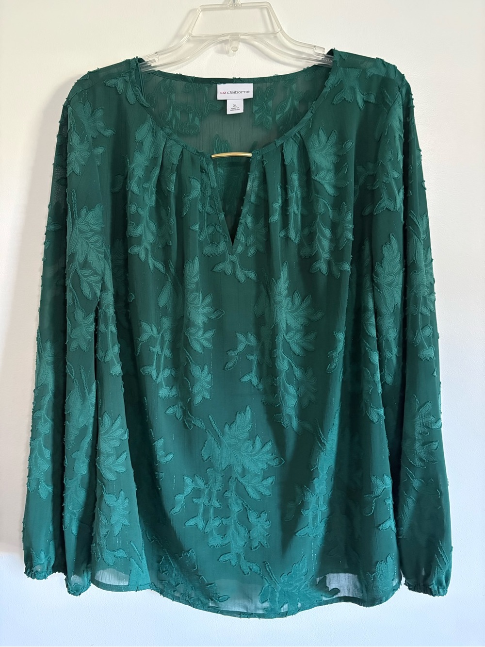 Liz Claiborne Green 2-Piece Burnout Floral Blouse (Camisole Included)